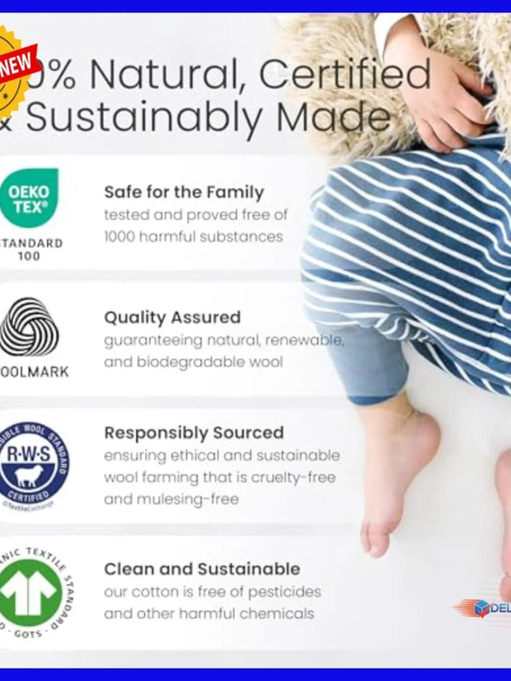 Merino Wool Toddler Sleep Bag with Feet, 18-36 Months, Temperature Regulating